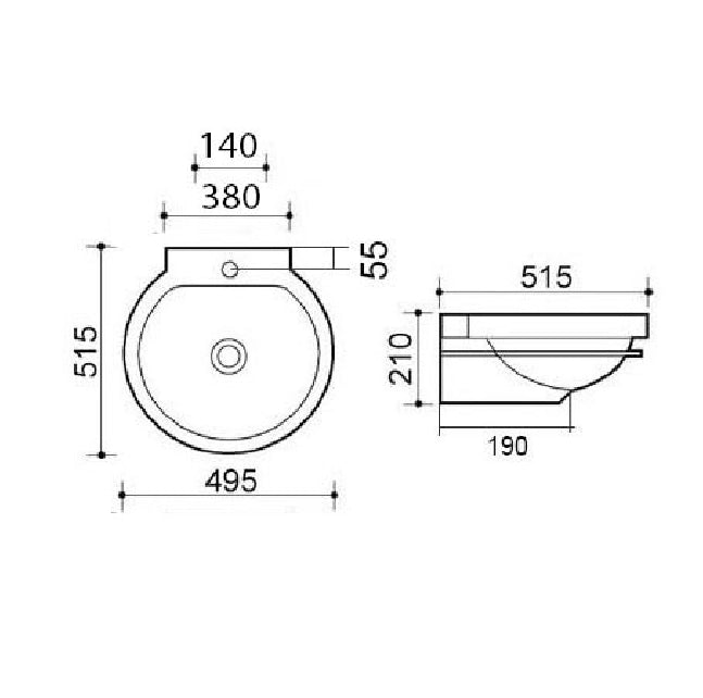 Lavabo sospeso a parete 51.5x49.5 cm modello  LP93 - Bianco
