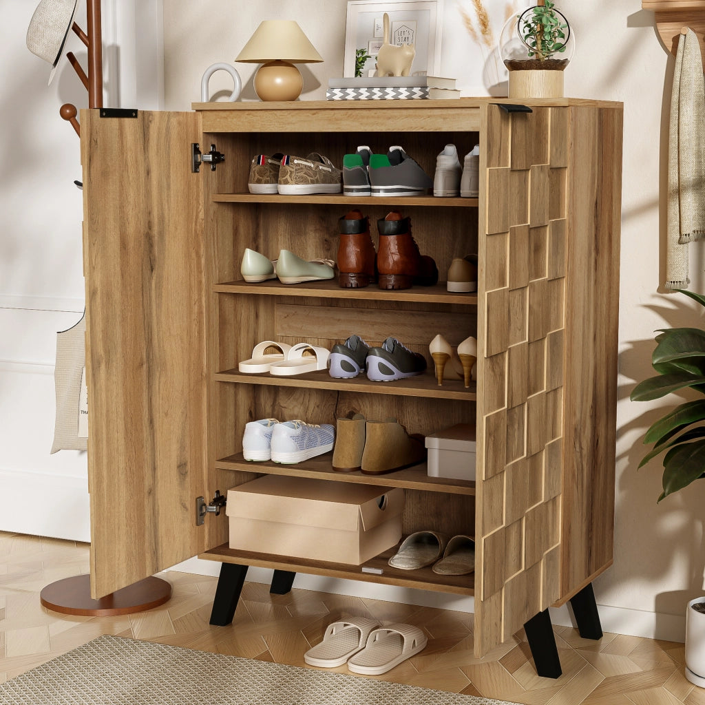 Scarpiera moderna con 4 ripiani regolabili, 80,5 x 35 x 109,5 cm, finitura legno