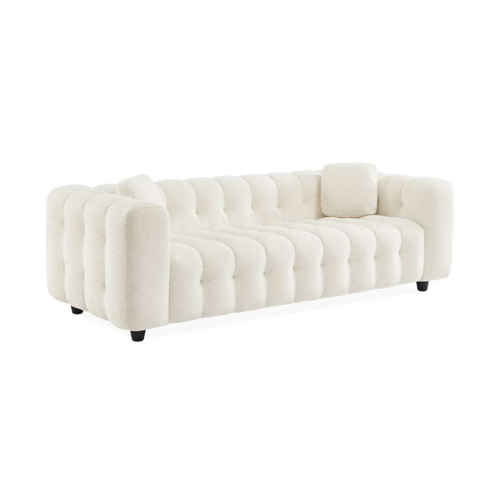 Divano in tessuto bouclé, 3 posti, crema