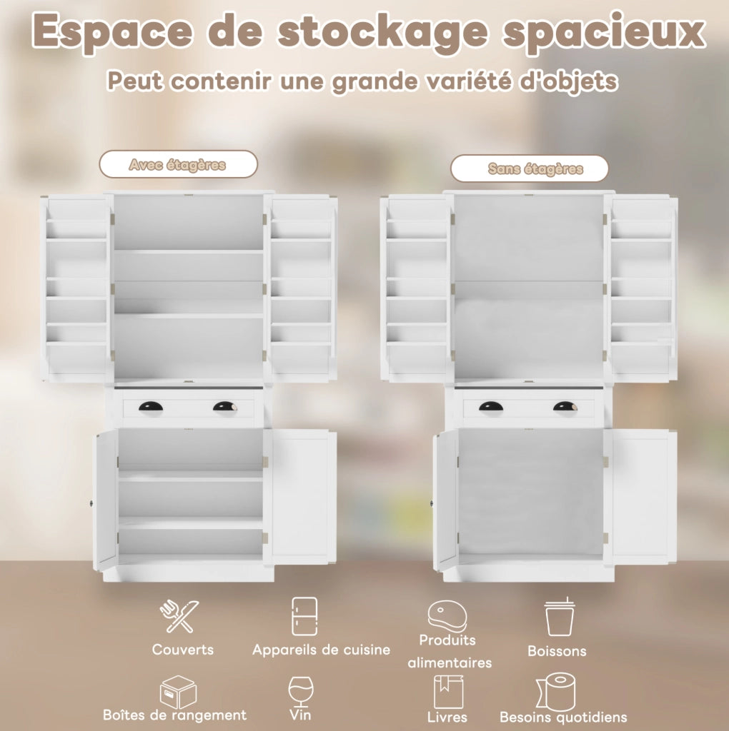 Armadio dispensa alto 182 cm con 4 ante e 1 cassetto; in MDF bianco