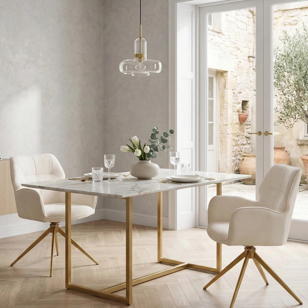 SEDIA Girevole Set da 2 pezzi 60x56x59 cm Chenille Crema