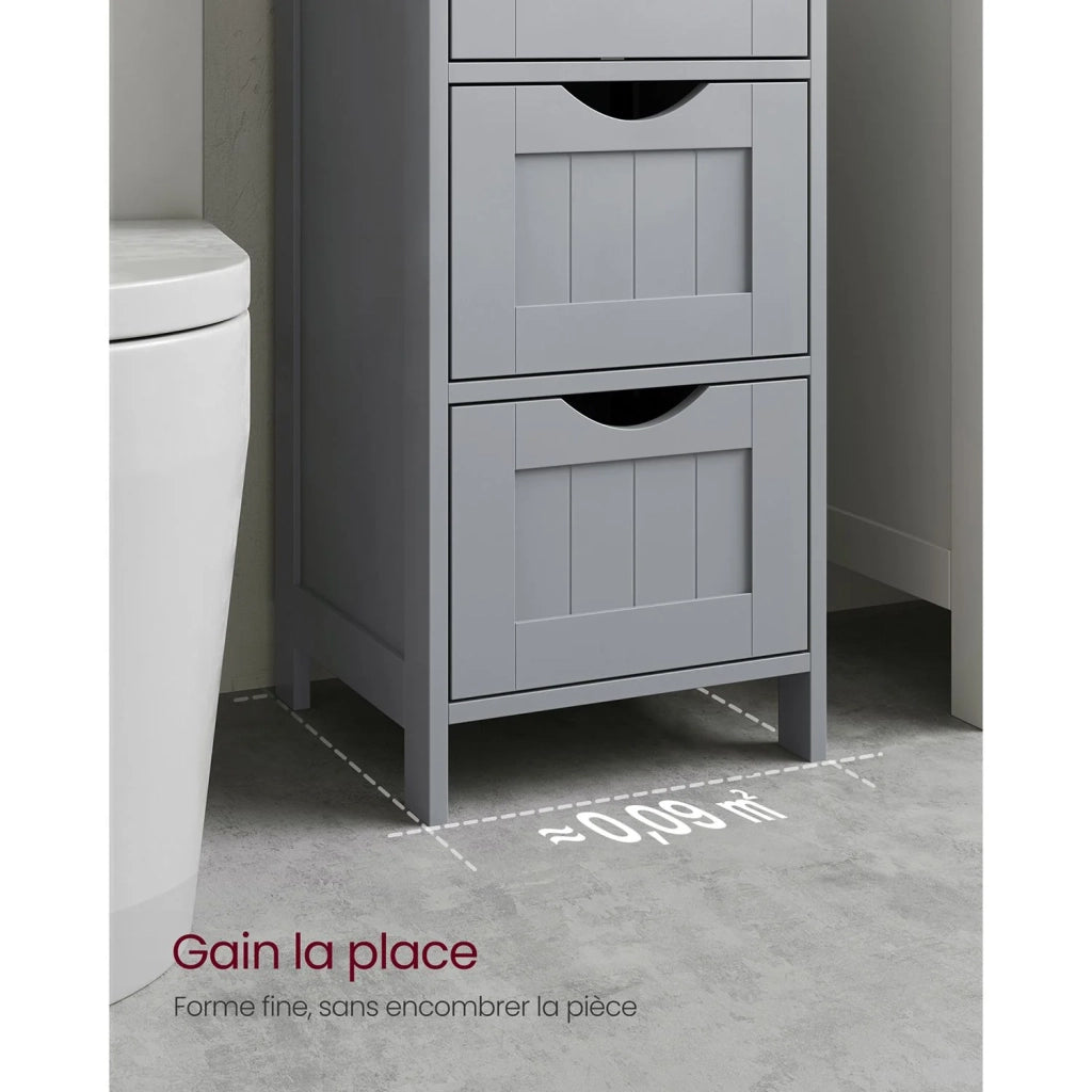 Mobiletto da bagno su gambe mobiletto portaoggetti con 4 cassetti cassettiera 30 x 30 x 82 cm per soggiorno cucina e corridoio salvaspazio grigio 12_0006507