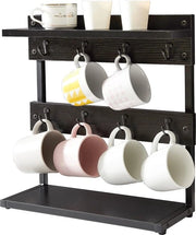 Sostegno per tazze da caffè in legno rustico 2 livelli - supporto per tazze da caffè in cucina - houder per tazze da caffè a stelo - base di archiviazione per tazze da caffè vintage - 8 posizioni per tazze da caffè nero