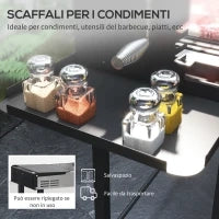 Barbecue a Carbone a 3 Livelli con Mensole Pieghevoli e Girarrosto, in Acciaio Inox, 118x32x90 cm, Nero