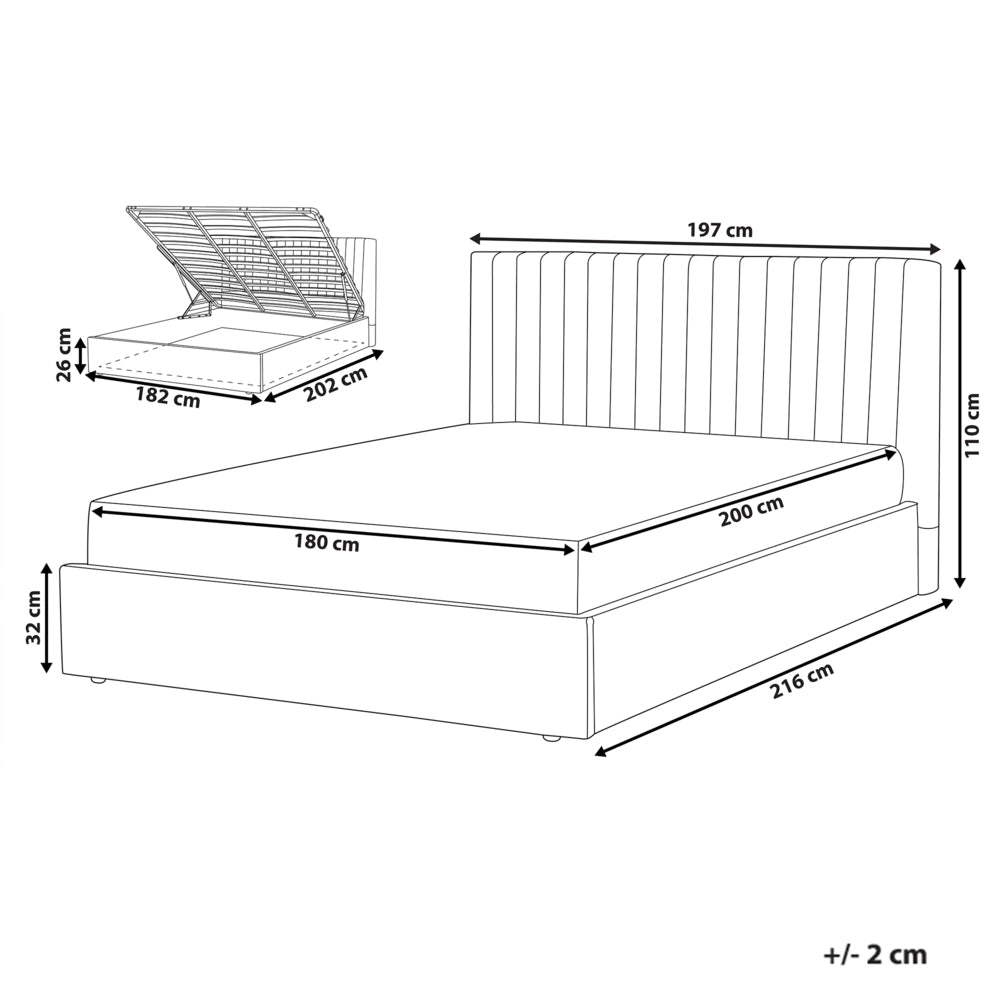 Letto con contenitore in tessuto beige 180 x 200 cm Testata imbottita