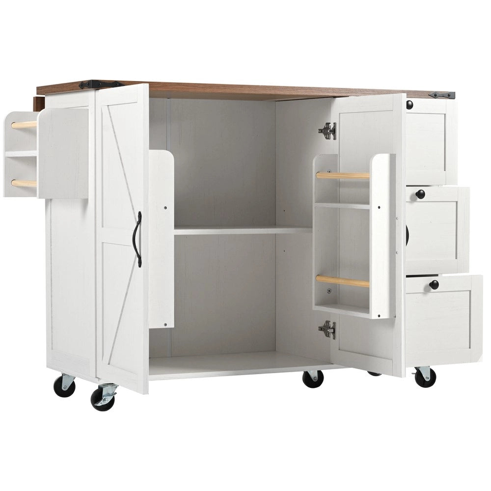 Carrello da Cucina con Piano Estraibile ¨C Xylo ¨C Legno, 2 Ante e 3 Cassetti