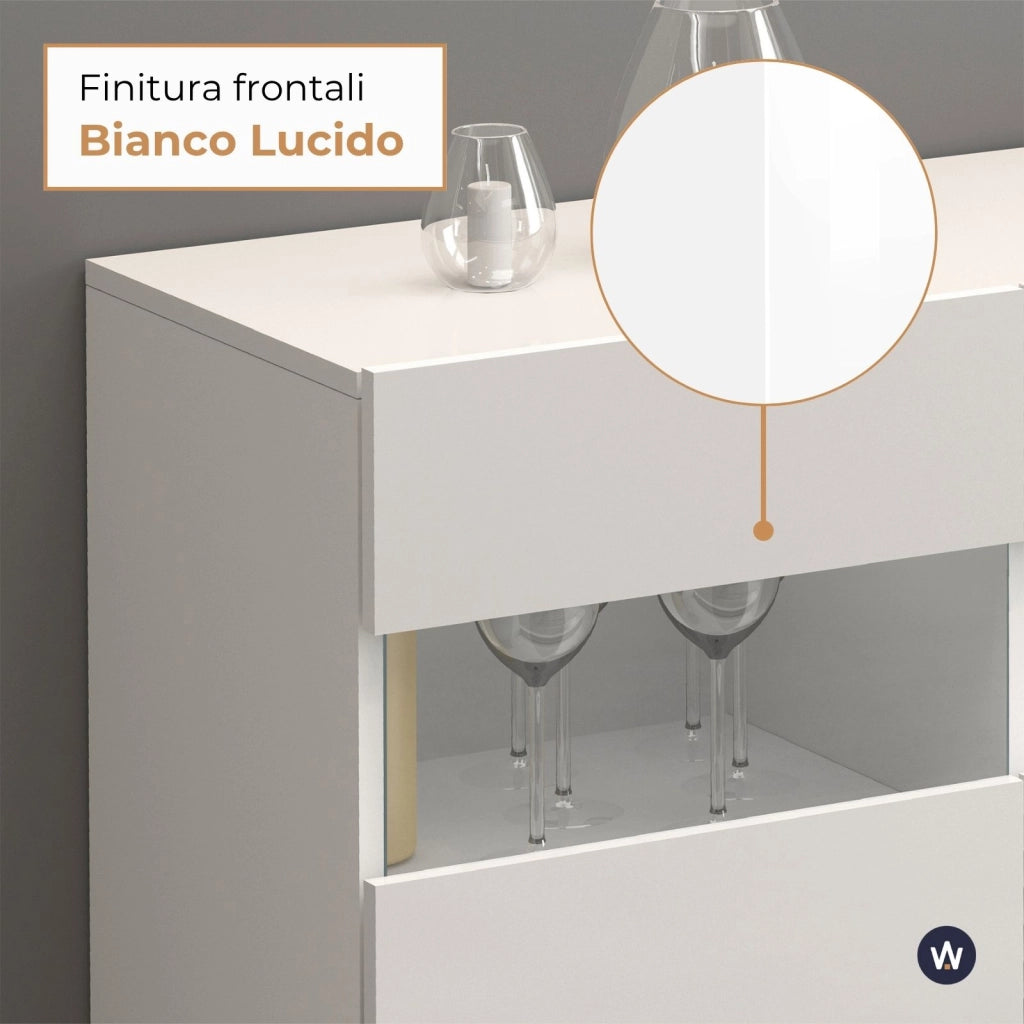 WHOUS Credenza Potenza con 4 ante e 1 cassetto bianco lucido 173x40x81,5 cm