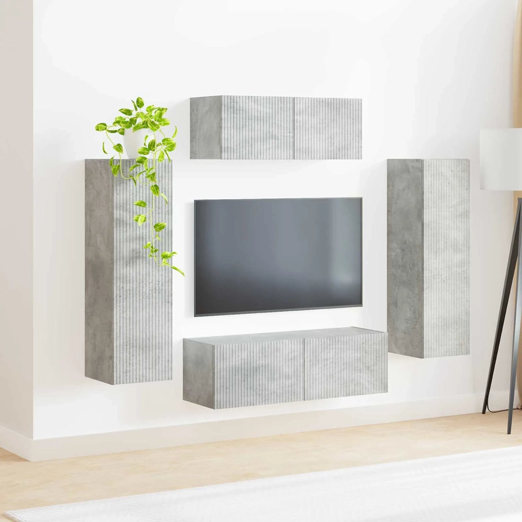 Set mobile TV 3 pz-Credenza per TV Grigio cemento Legno multistrato 412611