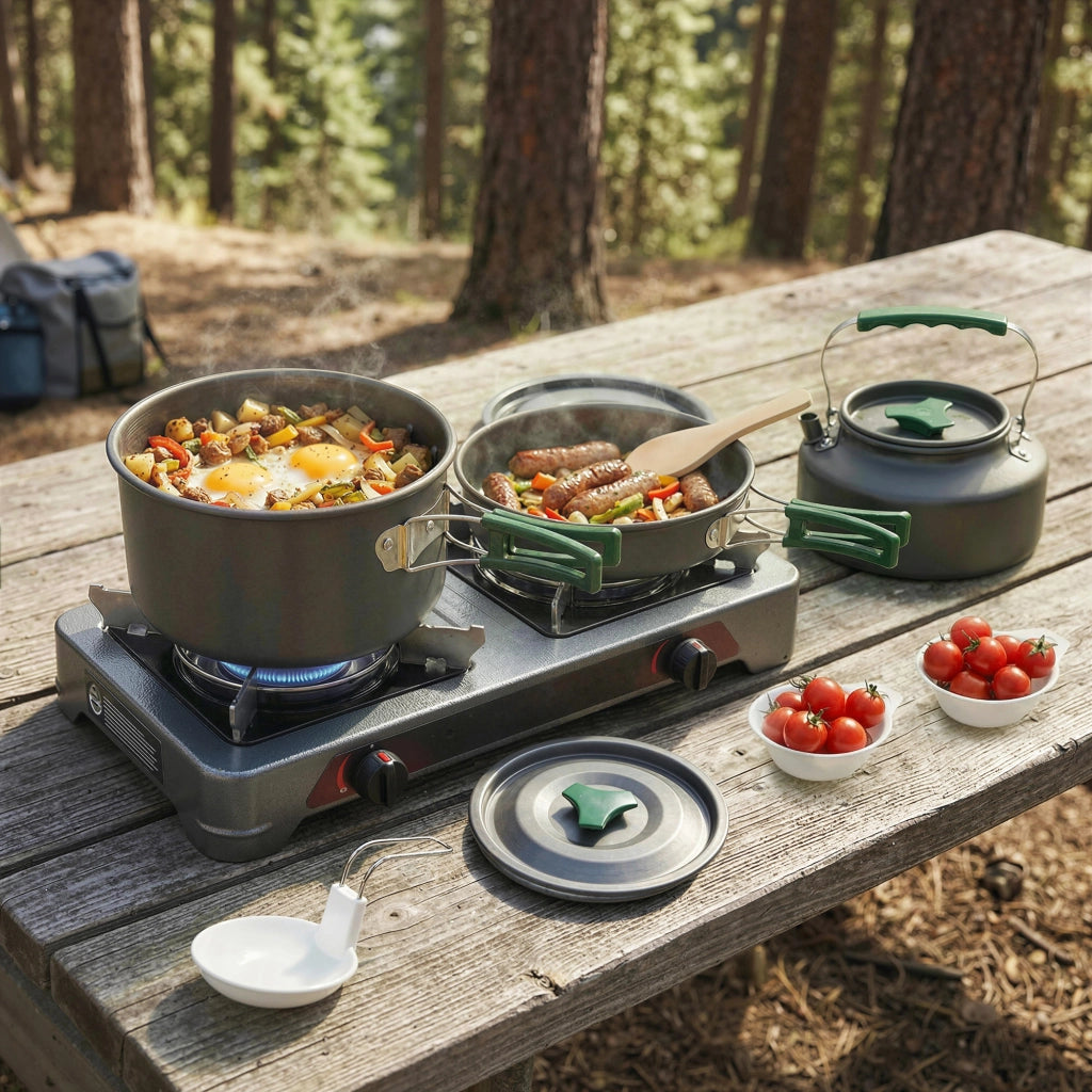 Kit de Casseroles Camping 11 Pcs Cuisine de Camping Compact Gris