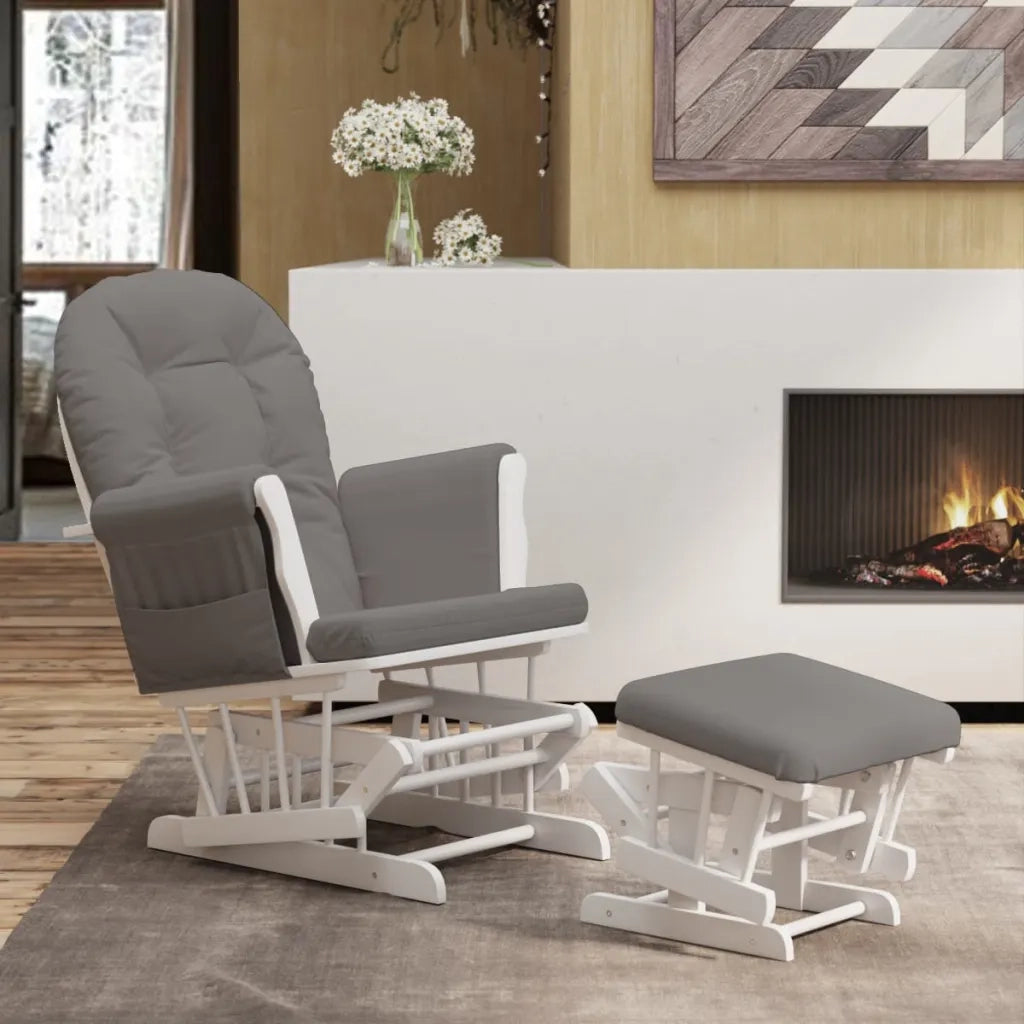 Poltrona | Sedia Relax Glider con Sgabello Grigio Scuro in Tessuto