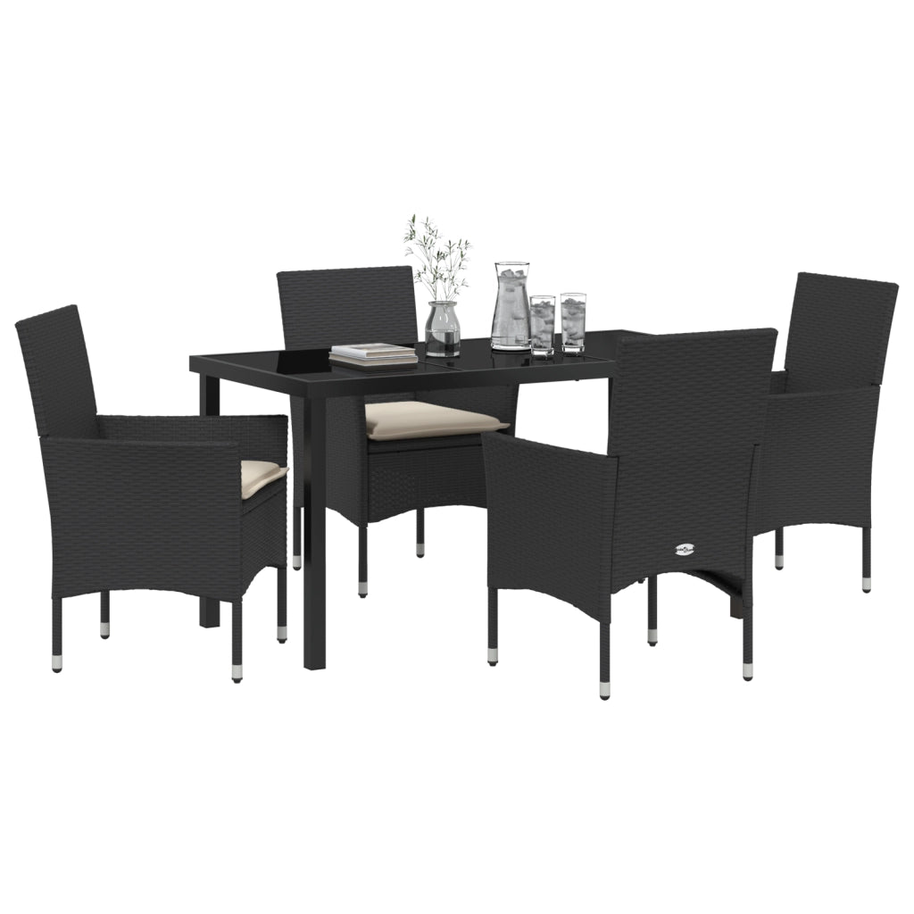 Set da pranzo da giardino  5 pezzi con cuscini rattan polivinilico nero