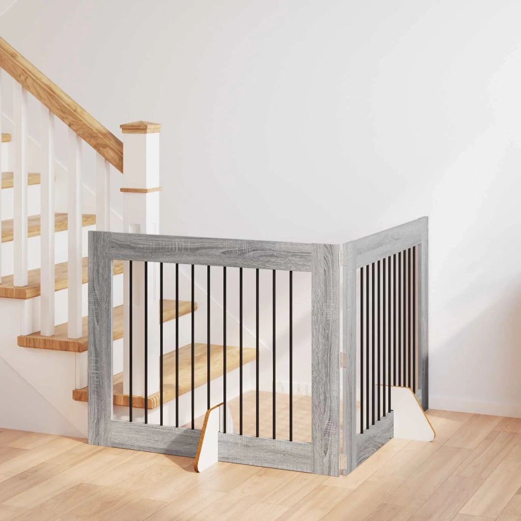Cancello per cani con supporti 2 pcs Grigio Sonoma 100 x 80 cm 892058
