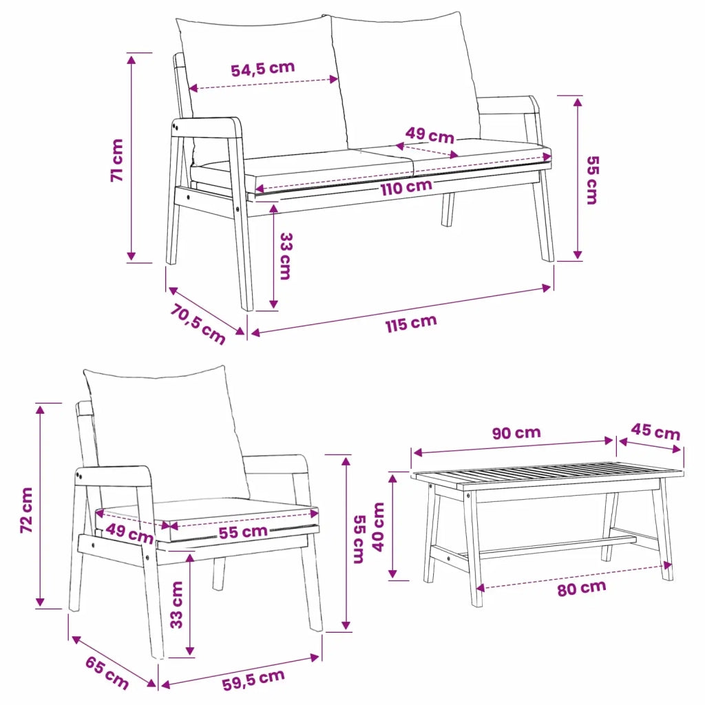 Set bistrot con cuscino 4 pcs Marrone Legno di Acacia Massello 3328606