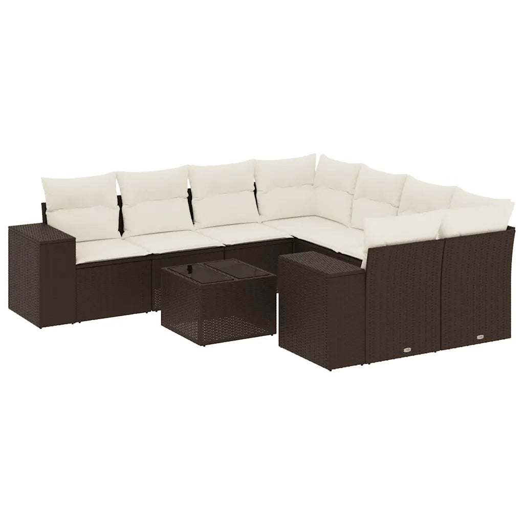 Set Divani da Giardino 9pz con Cuscini Marrone in Polyrattan 3254700