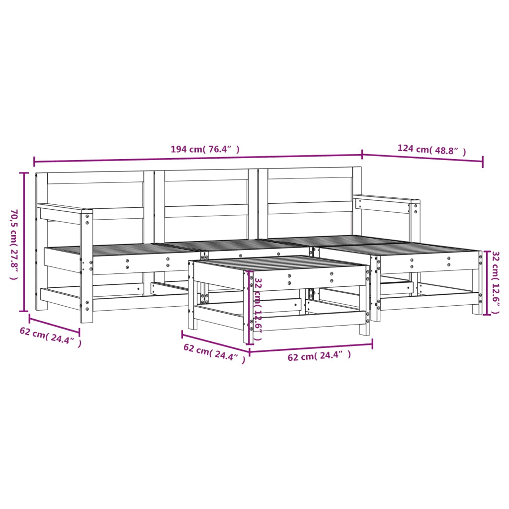 Set Salotto da Giardino 5 pz in Legno Massello di Pino 3186179