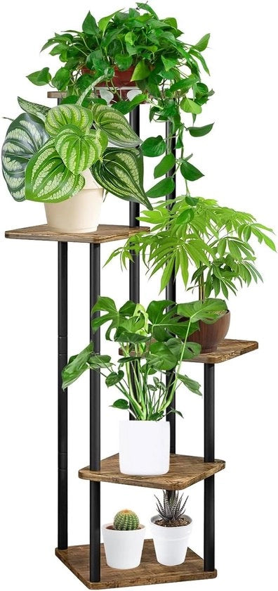 Stand per fiori in legno per interni esterni decorativo (5 strati, 5 pezzi, nero)