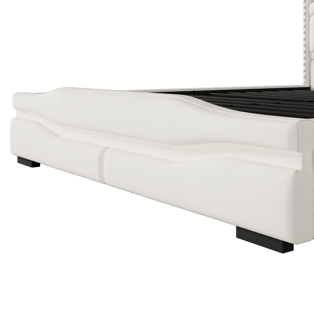Letto imbottito beige 160x200 cm con vano idraulico, LED e ricarica USB-C
