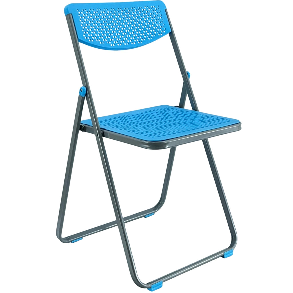 SEDIA PIEGHEVOLE SMARTY SALVASPAZIO METALLO E POLIPROPILENE RICHIUDIBILE SLIM PORTATILE Blu / Grigio