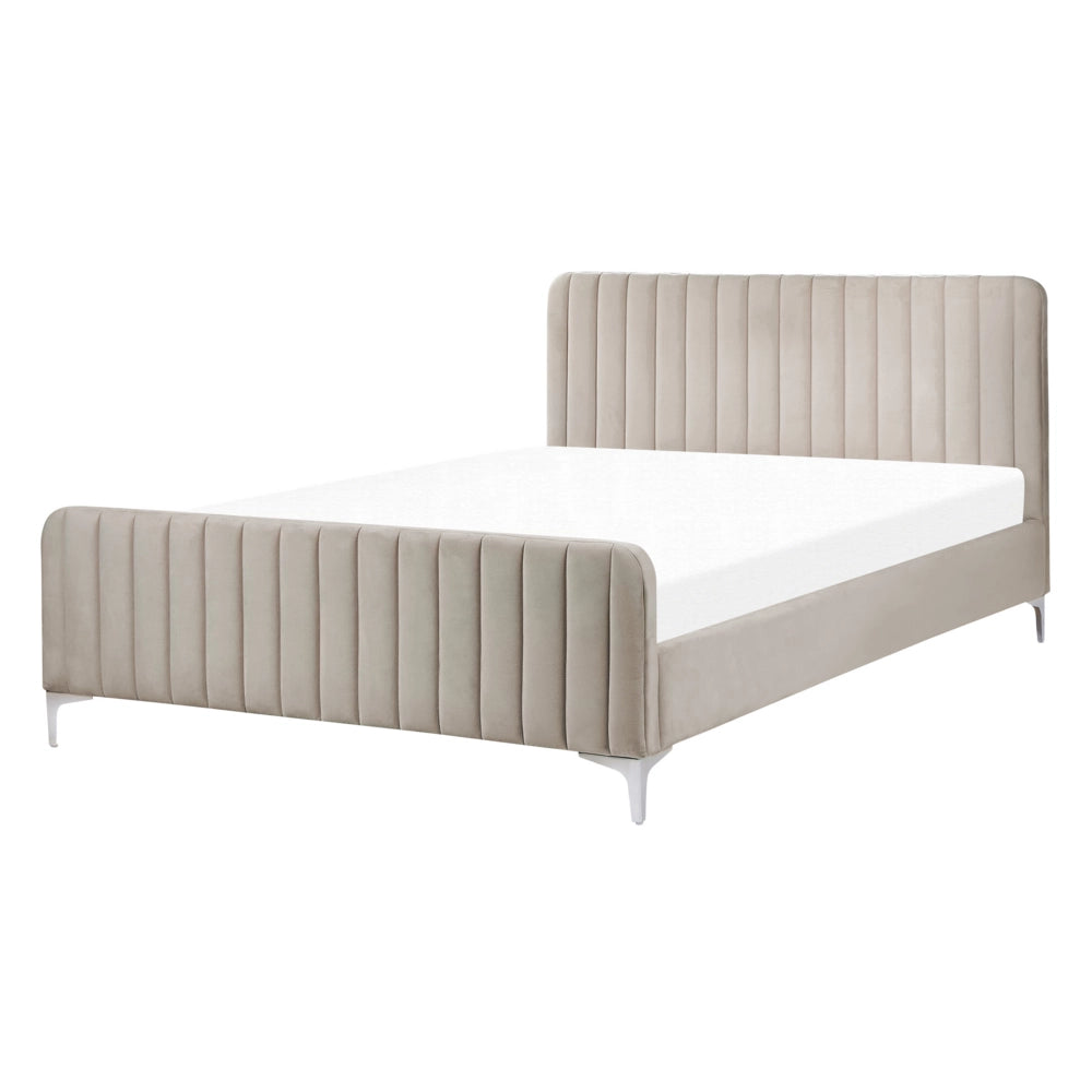 Letto in velluto grigio UE Matrimoniale 140 x 200 cm Testiera Imbottita con Gambe in metallo Design moderno