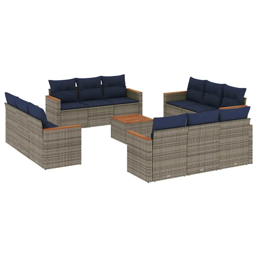 Set Divani da Giardino 13 pz con Cuscini Grigio in Polyrattan 3225844