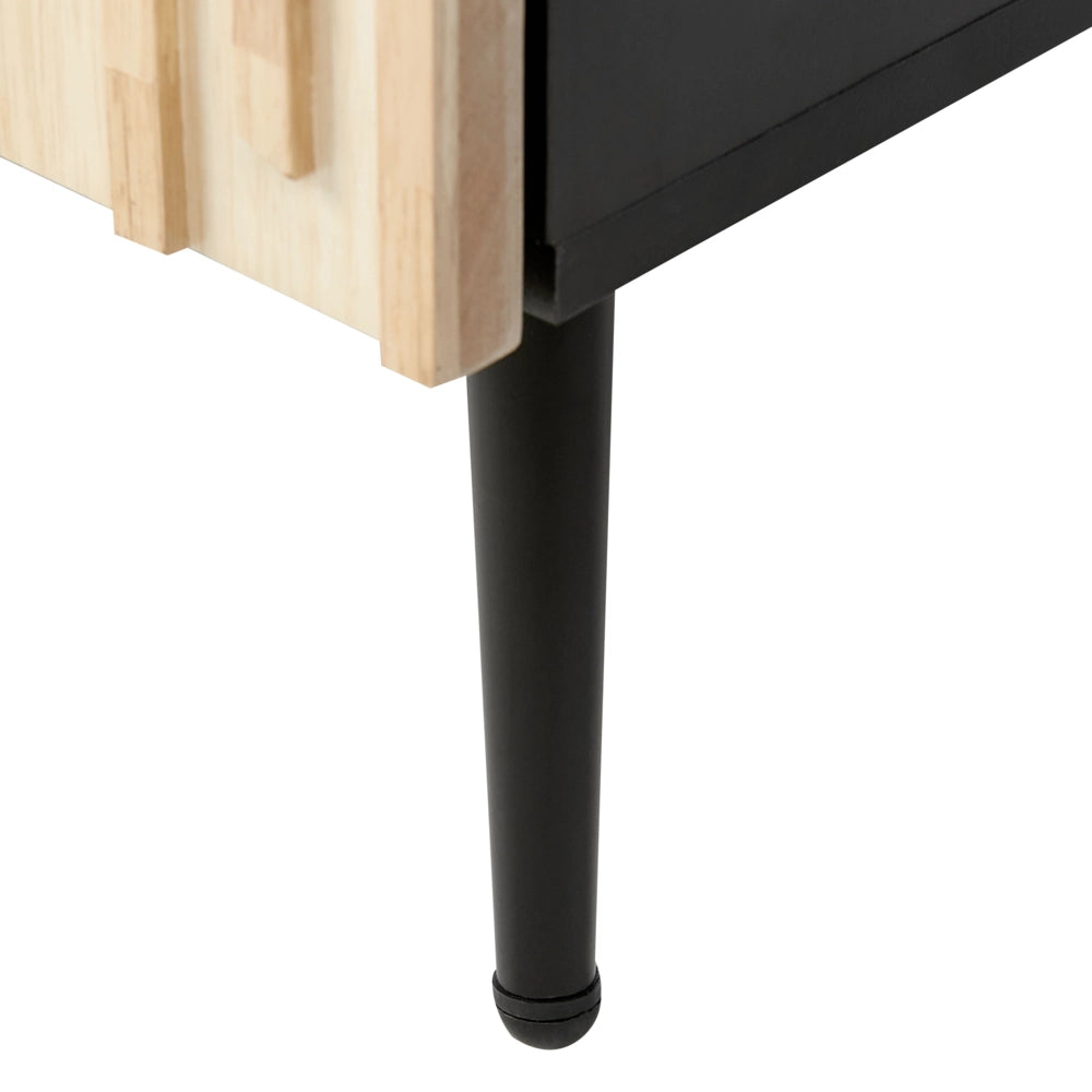 Comodino Telaio in MDF Anta in legno massiccio Porta in legno chiaro Contenitore in ferro Gambe moderne