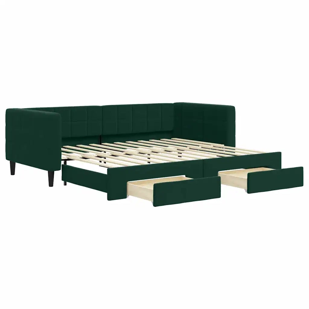Divano Letto Estraibile Cassetti-Sofa Letto-Daybed Verde Scuro 90x200cm Velluto 386368