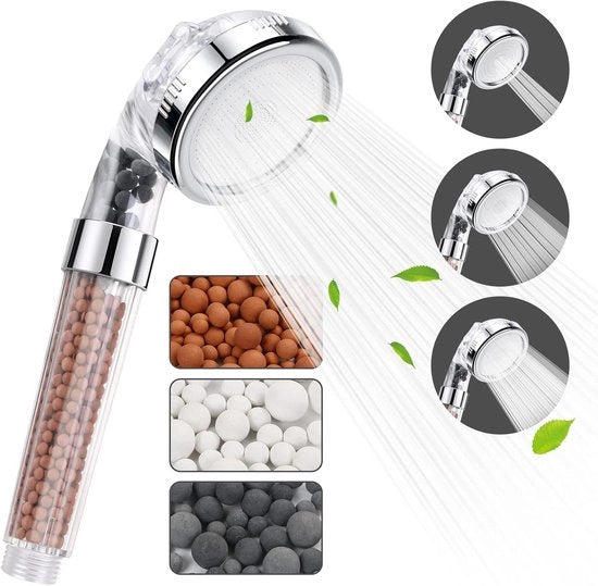 Douchetta con Filtro, 3 Tipi di Scarico e 6 Testine Sostituibili - Filtro Anticalcare, Economia d'Acqua, Elevazione della Pressione - Ideale per la Funzione di Massaggio e Mistificazione