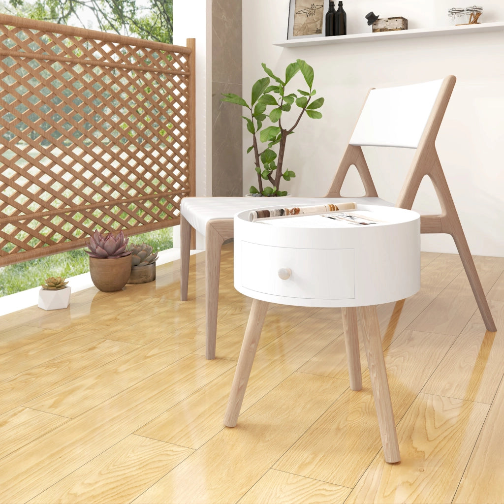 Tavolino da Caff¨¨ Rotondo Moderno in Legno con Cassetto ¨C zephmum ¨C Bianco