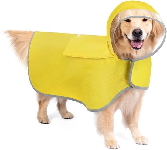 Impermeabile Poncho per Cani - Cappotto per Cani con Striscia Riflettente - Impermeabile e Leggero Poncho per Cani con Tasche e Cappello a Doppia Pelle