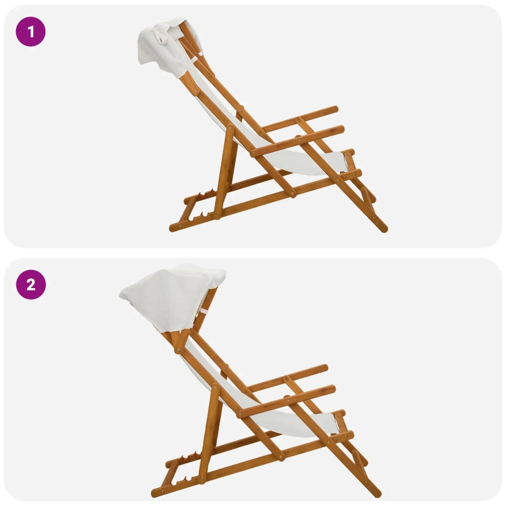 Lettino 2 pcs 3 Posizione Legno di Eucalipto Massello Crema 3407811