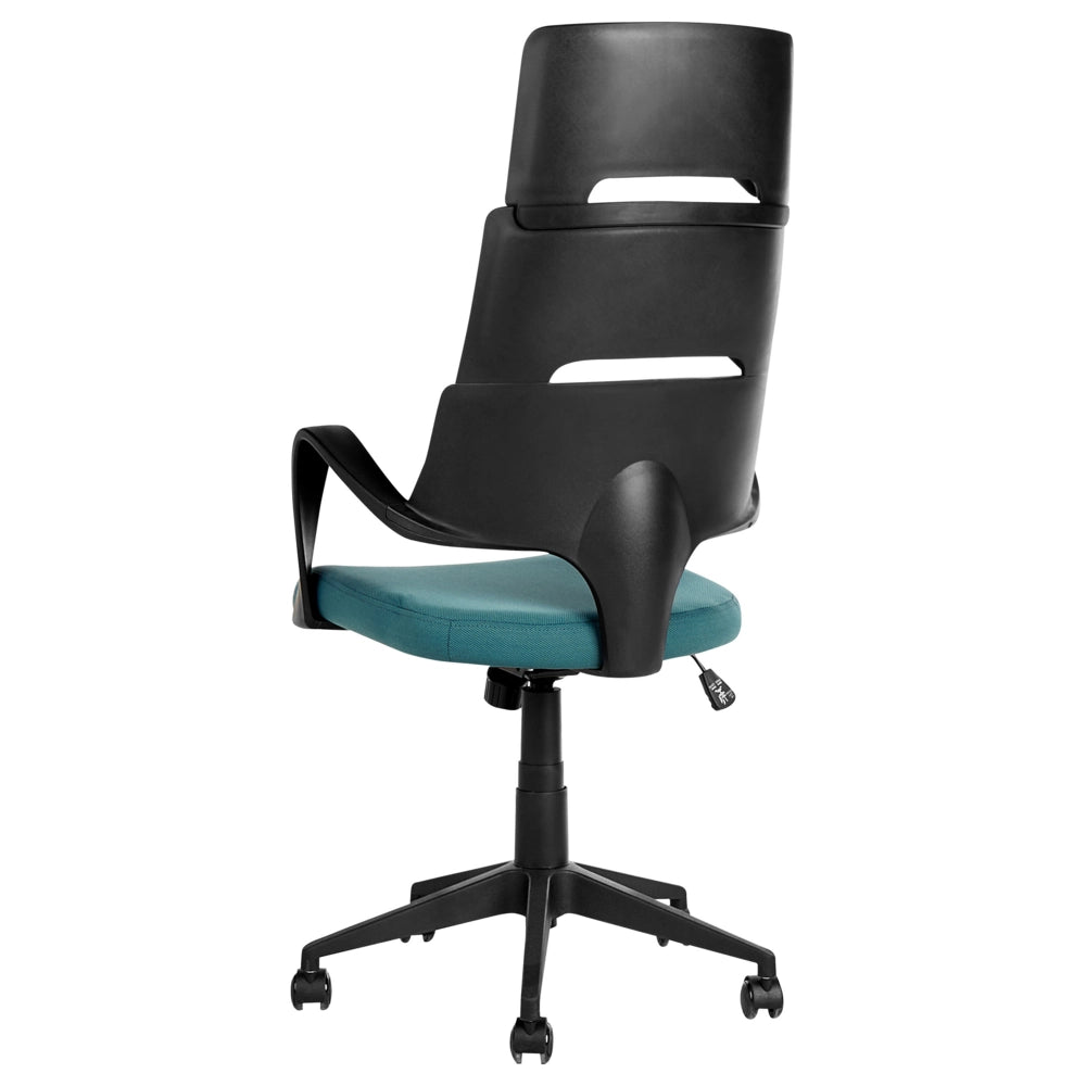 Sedia ufficio in materiale sintetico blu e nero struttura in metallo schienale regolabile e girevole ufficio