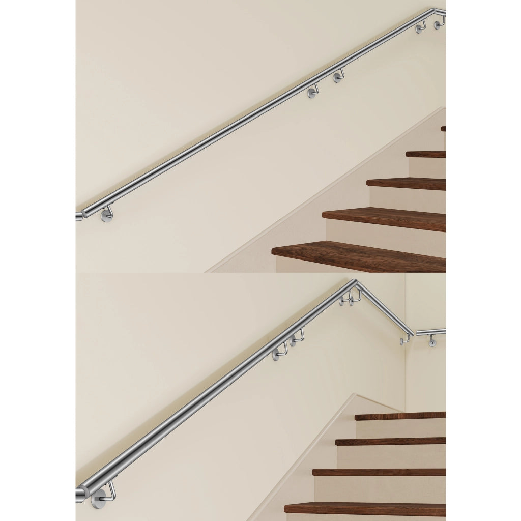 Corrimano a parete in acciaio kit inox AISI 304 argento, Lunghezza 200 cm, Ø 42,4 mm, per scale interni ed esterni