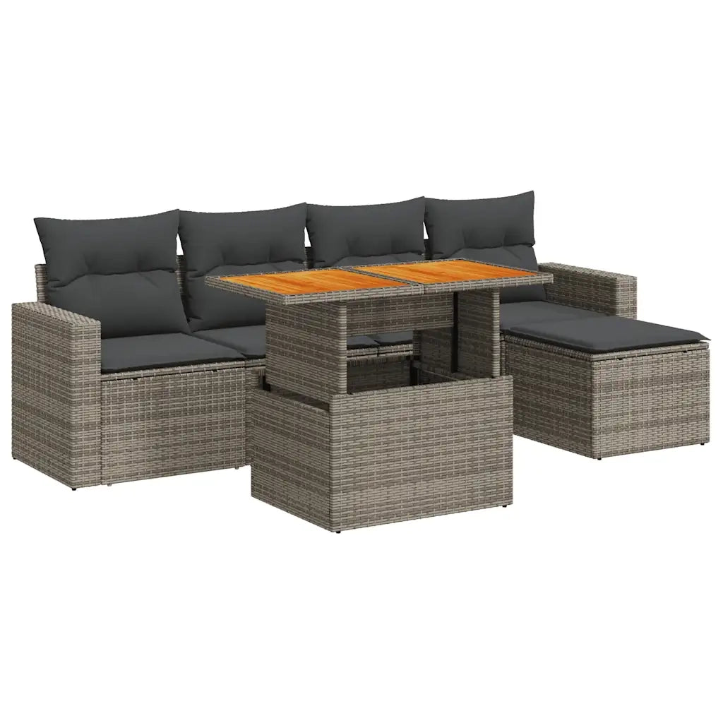 Set Divano da Giardino 6 pz con Cuscini Grigio in Polyrattan 3327028