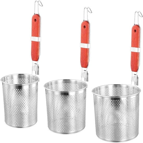 Set di Siftatori per Pasta 3 Pezzi - Acciaio Inossidabile - Microforato - Maniglia - Argento - Diversi Diametri 12/14/16 cm - Siftatore per Cibi