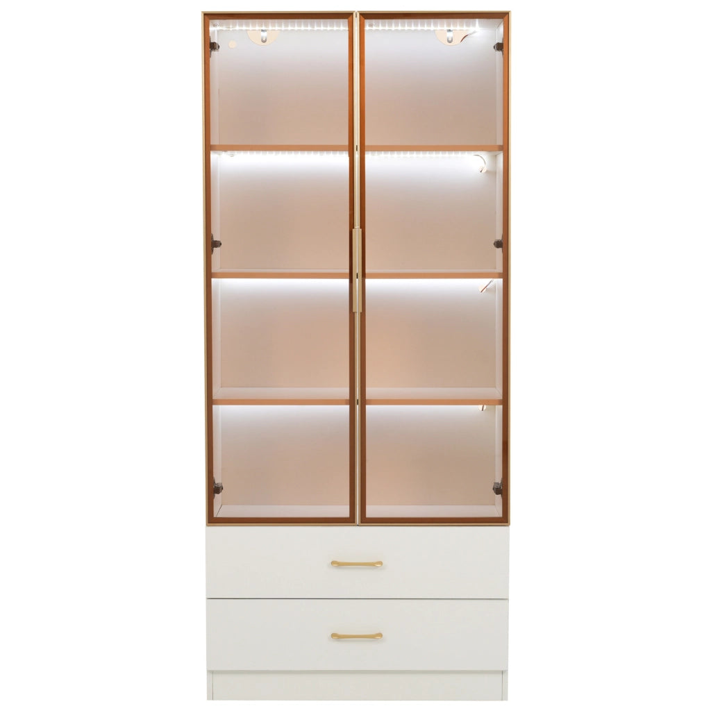 Mobile alto da bagno bianco in MDF con vani aperti e vetro