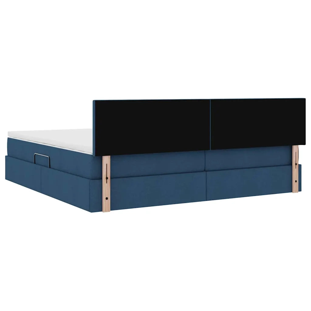 Letto con contenitore e materasso con testiera Blu 200 x 200 cm
