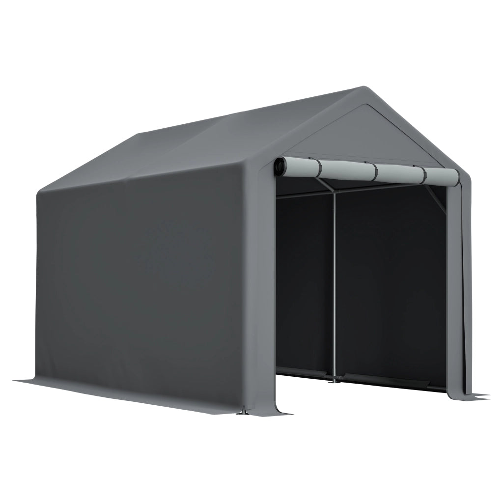 Tenda Garage da Giardino 296x190x200 cm Grigio Scuro con Telo PE 170 g/m² e Telaio in Acciaio Zincato
