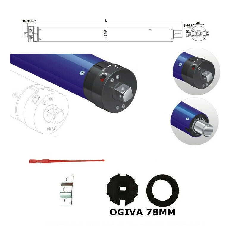 MOTORE PER TENDE TENDA DA SOLE 150 Kg 100KG 80 NM CON OGIVA 78 MM MOTORIZZAZIONE