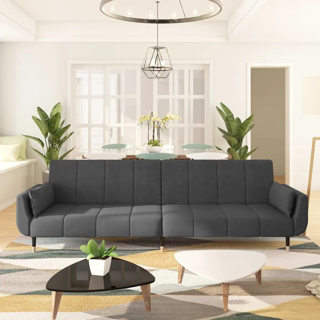 Divano letto | Sof¨¤ letto | Letto singolo a 2 Posti con 2 Cuscini Grigio Scuro in Velluto