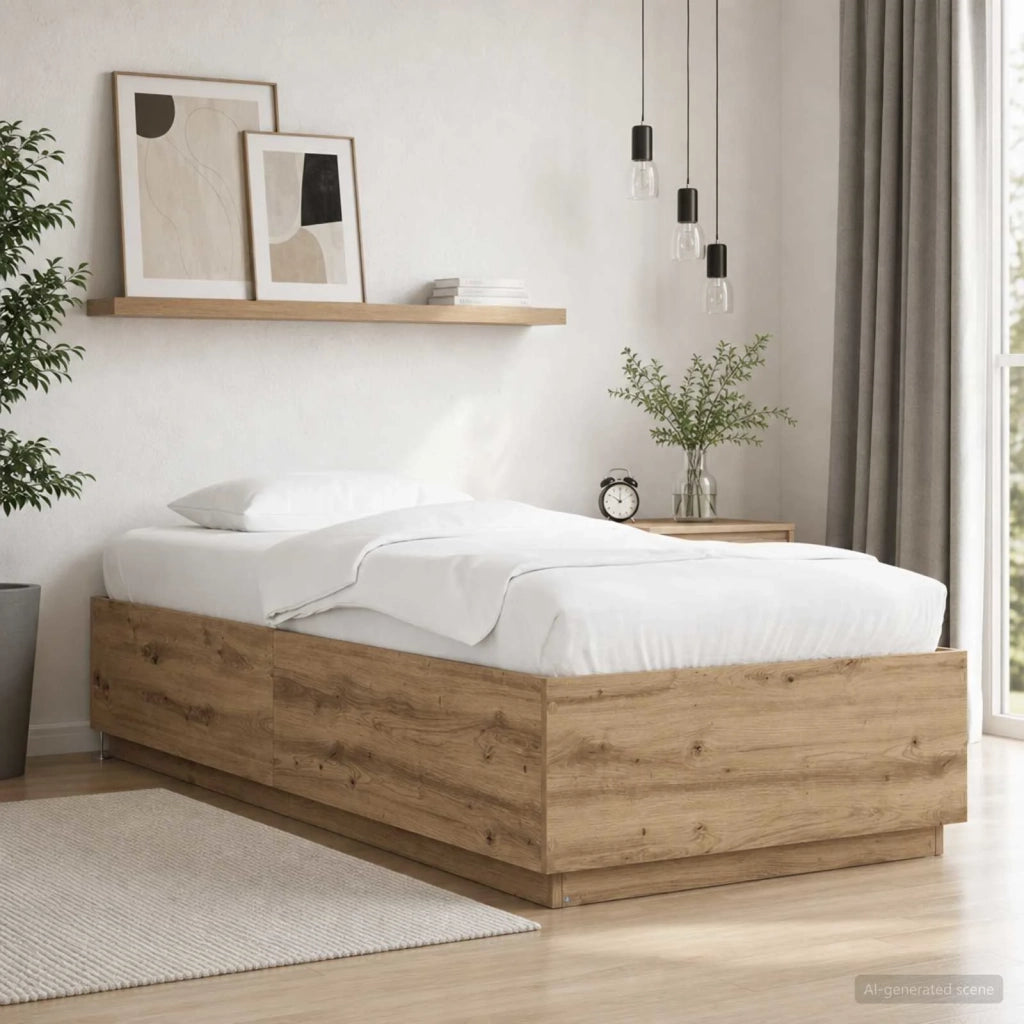 Letto con LED con strisce LED Rovere Artigianale 80 x 200 cm 3429572