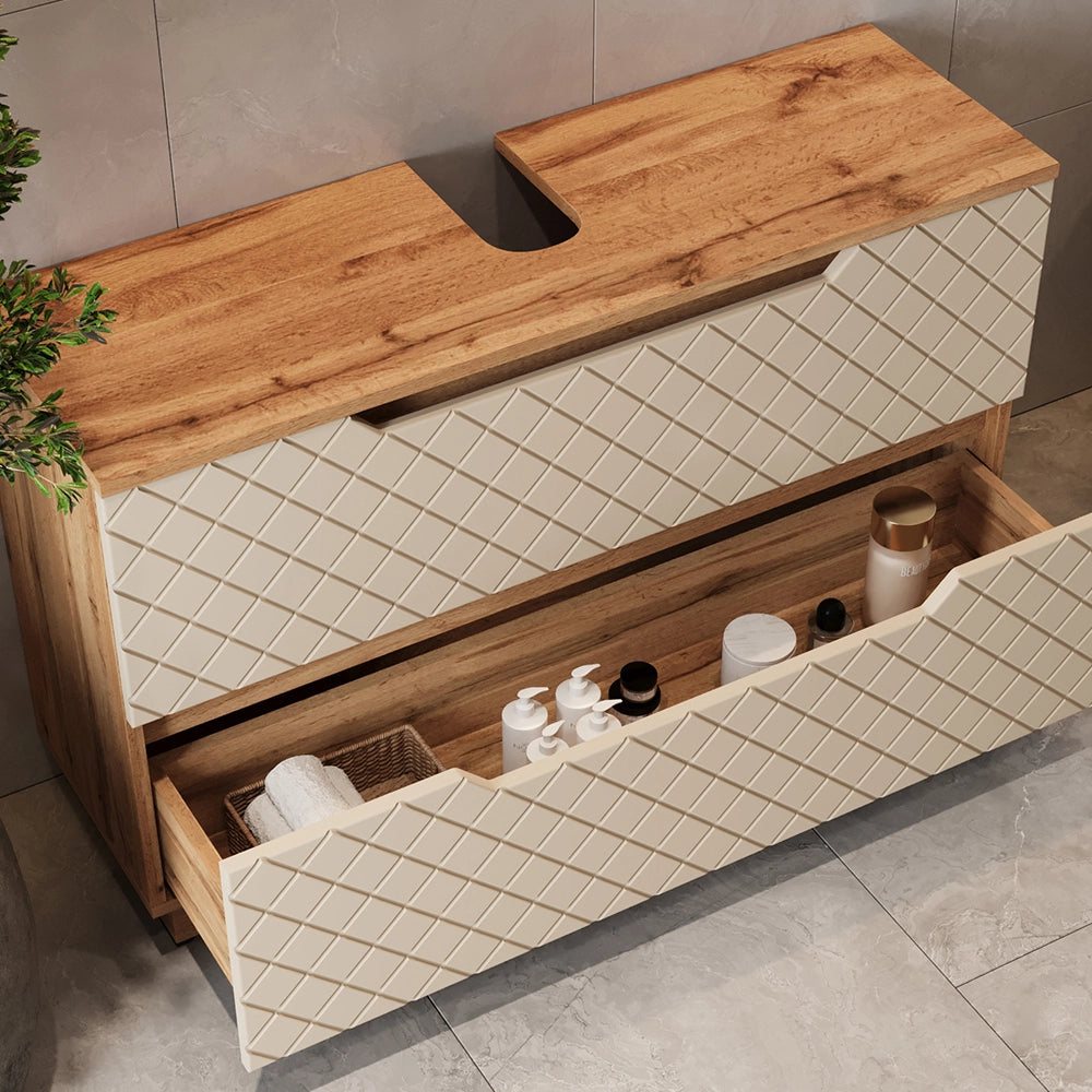 Vicco Mobile sottolavabo per bagno Rovere/cashmere con struttura in piastrelle 99.4 x 62.5 cm con 2 cassetti