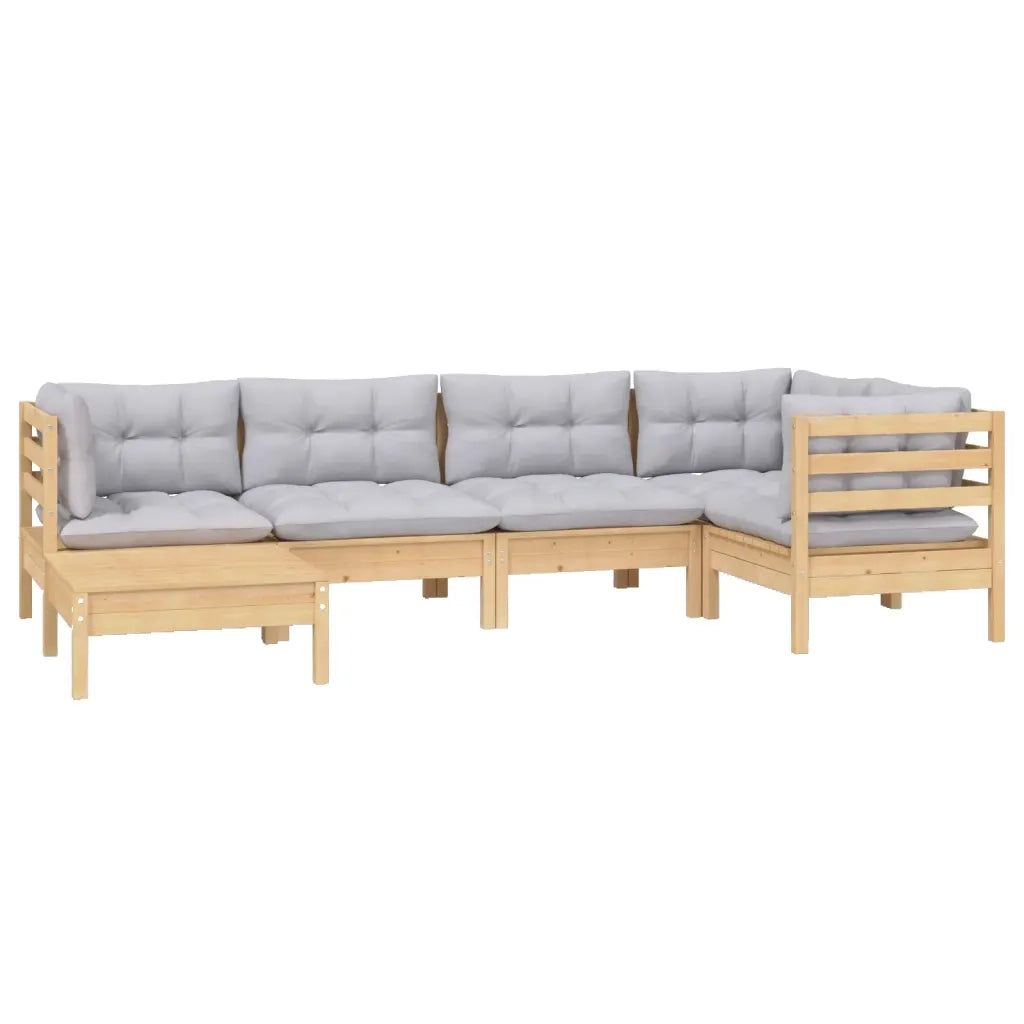 Set Divani da Giardino 6 pz con Cuscini Grigi Massello di Pino 3096537