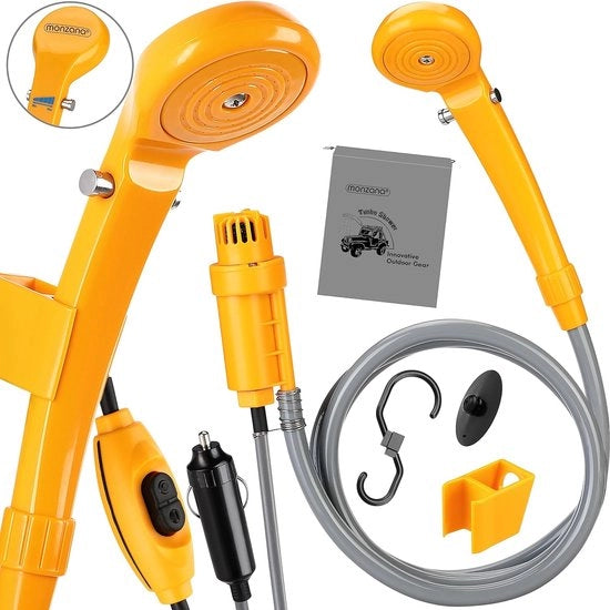 Doccia per campeggio con pompa di pressione 12 V per campeggiare - Doccia per auto - Esterno 2 m Slang Cavo di alimentazione 5 m