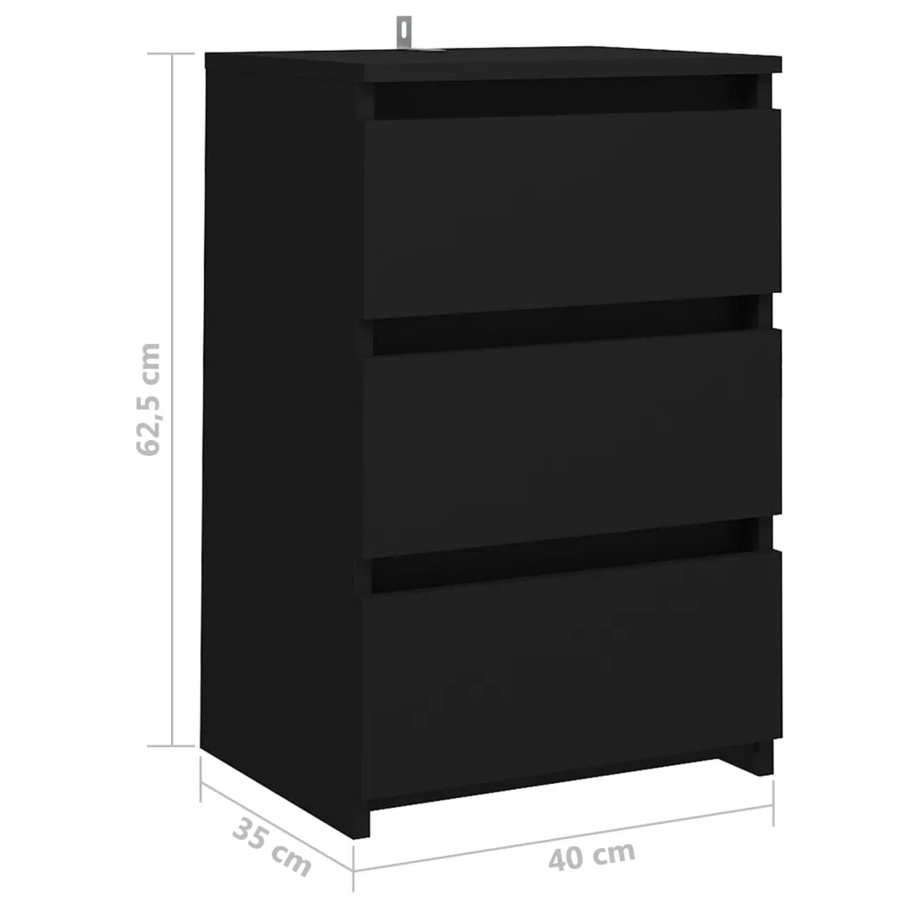 Comodino-Tavolino da notte Nero 40x35x62,5 cm in Legno Multistrato