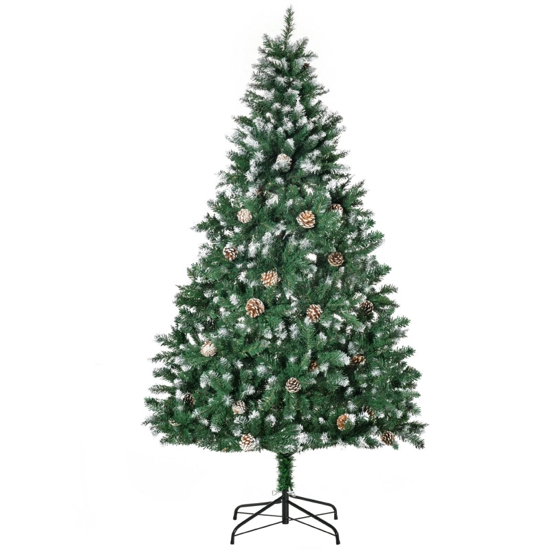 Albero di Natale artificiale da 180 cm, a forma di pino, con 59 pigne, neve e 1111 punte, per uso interno.