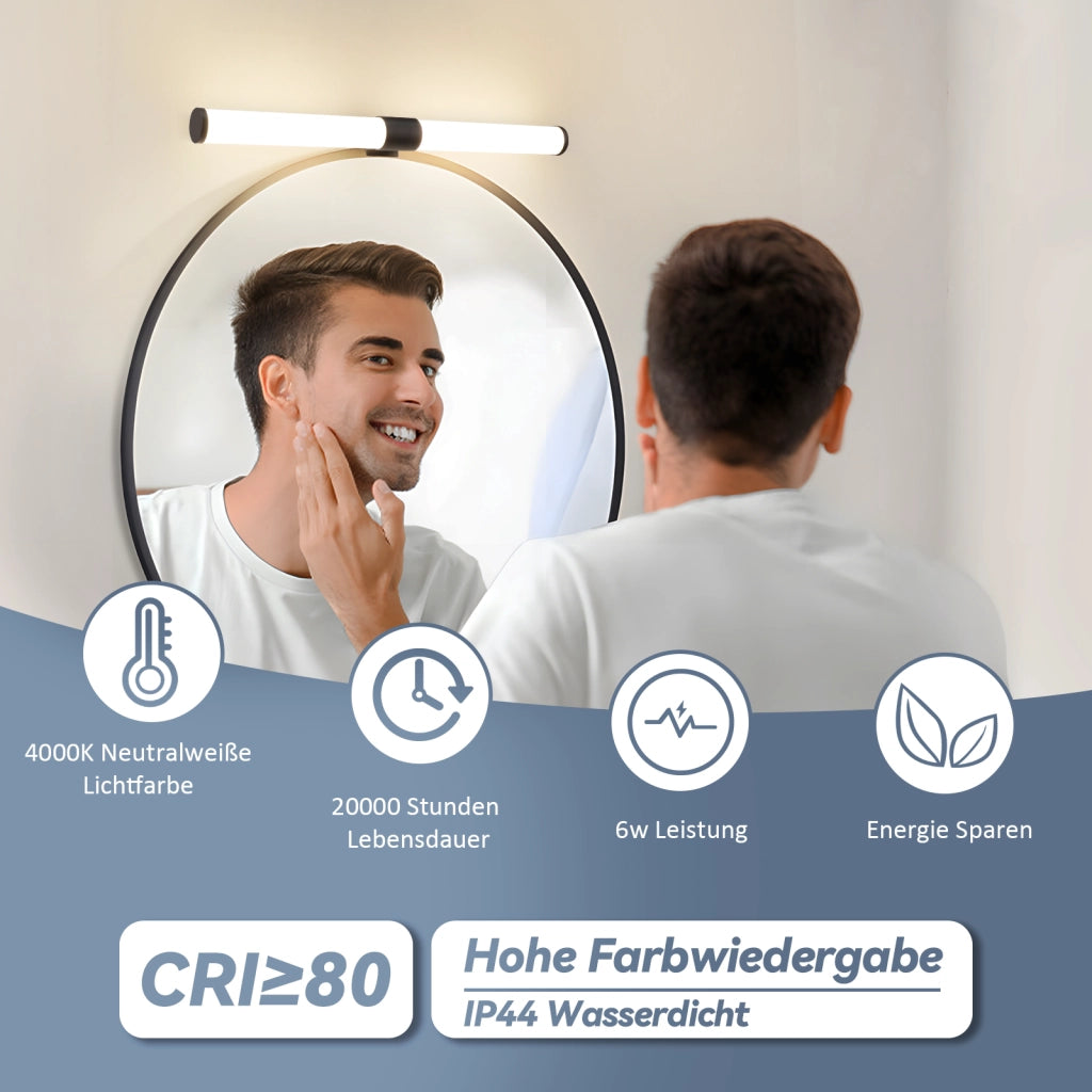 ZMH Lampada da Bagno LED sopra Specchio 40 cm 6 W Nera IP44 4000K Luce Neutra Moderna per Armadio da Bagno