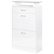 Mobile Scarpiera in Legno con 2 Ante a 2 Livelli, Cassetto e Ripiano in Vetro 60x24x105.5 cm, Bianco