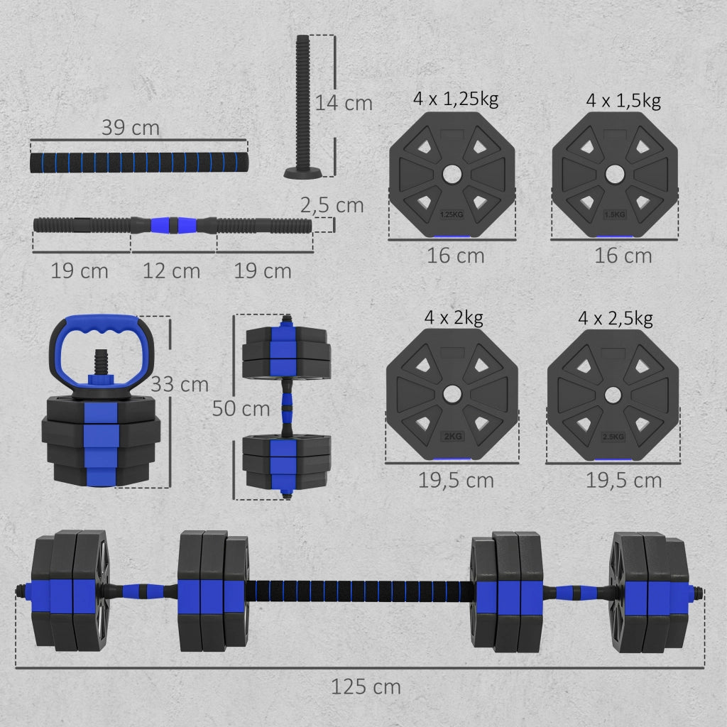 Set di Pesi 6 in 1 Regolabile 30 kg ¨C zephmum ¨C Blu