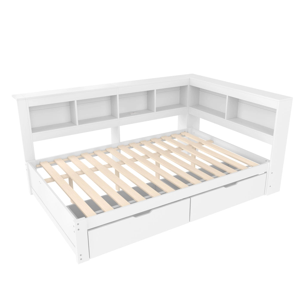 Divano letto 140x200 cm con prese e 2 porte USB in MDF e pino bianco