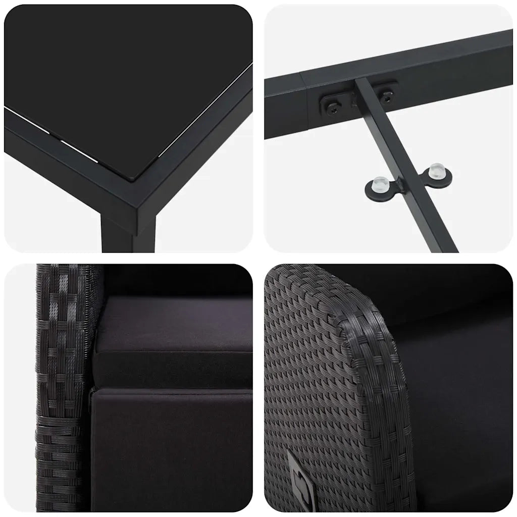 Set da Pranzo per Giardino con cuscino 5 pcs Nero polyrattan 3379515